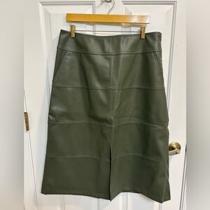 CAbi Dark Green Leather A-Line Skirt
